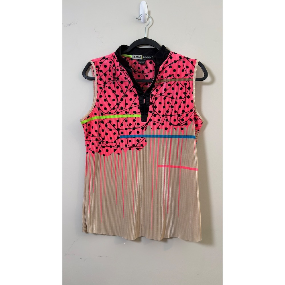 Jamie Sadock Sleeveless Top Women's Pink Tan Pleated Zip Golf Size Large